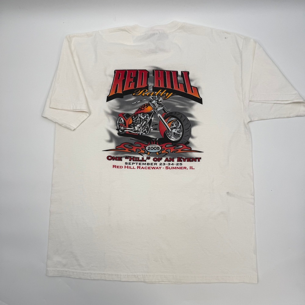 Biker Mens XL Shirt White 2005 Red Hill Rally Motorcycle Y2K Graphic